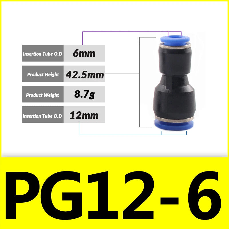 Pneumatic Push-In Fittings — PG / PU / PE Air & Water Hose Connectors, 4mm–16mm