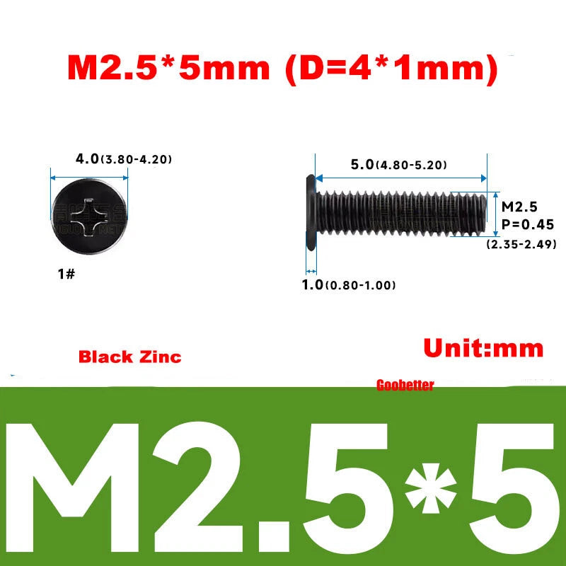 M2.5 Ultra Thin Flat Wafer Head Phillips Screws – CM2.5 Laptop Computer Screws (Various Finishes)
