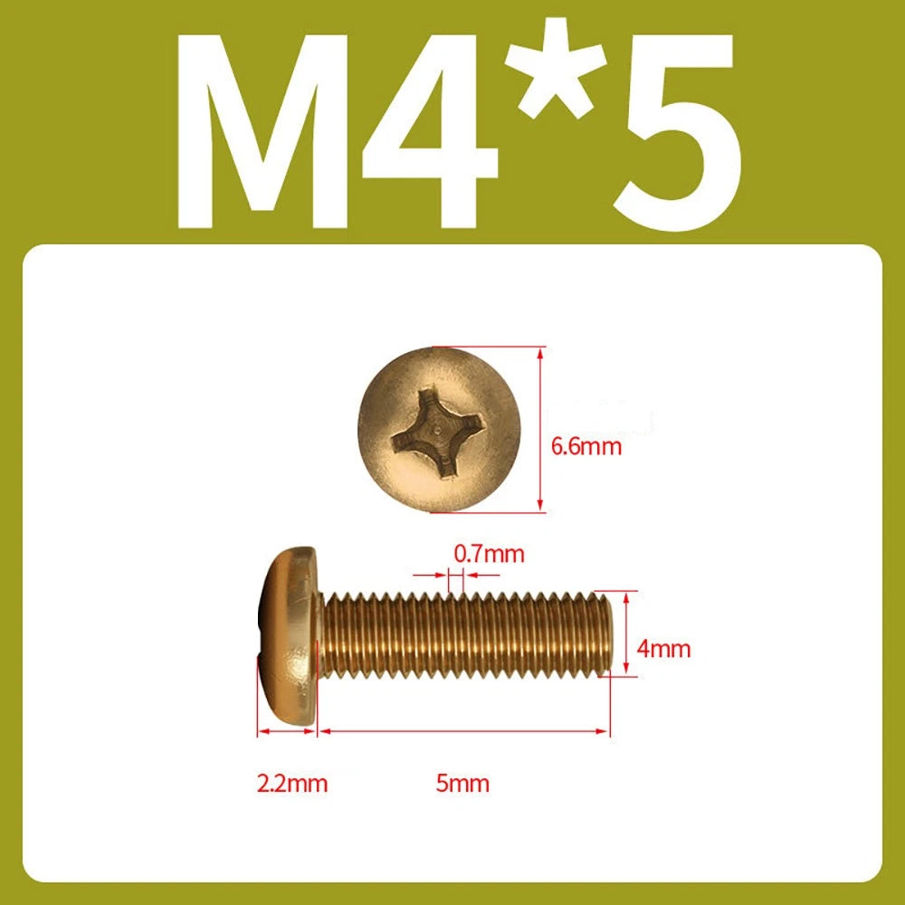 M4 M5 Solid Brass Pan Head Phillips Machine Screws — Multiple Lengths