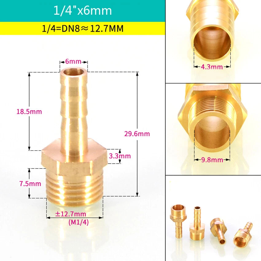 BSP Male & Female Thread Barb Hose Tail Connector — Air Fuel Water