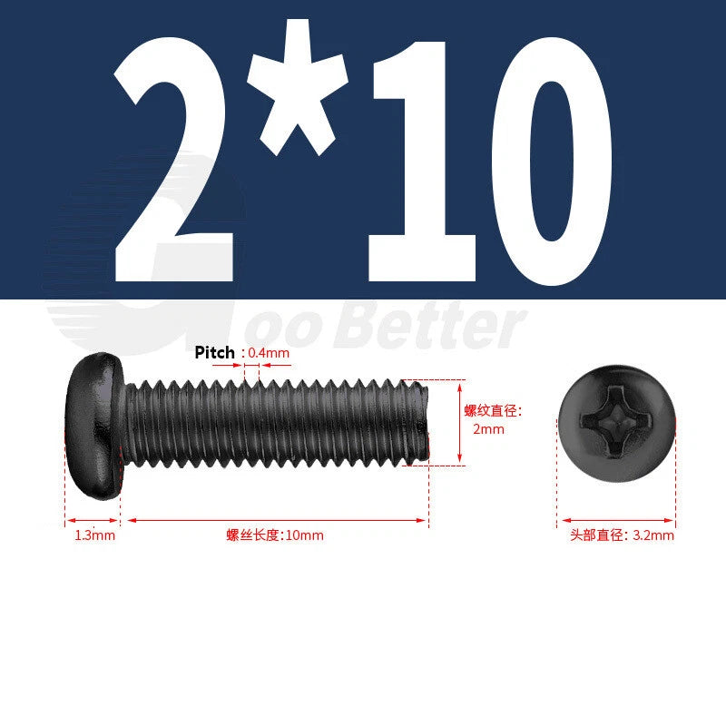 M2 M2.5 M3 M4 M5 Black Zinc Phillips Pan Head Machine Screws – Carbon Steel, 3–20mm