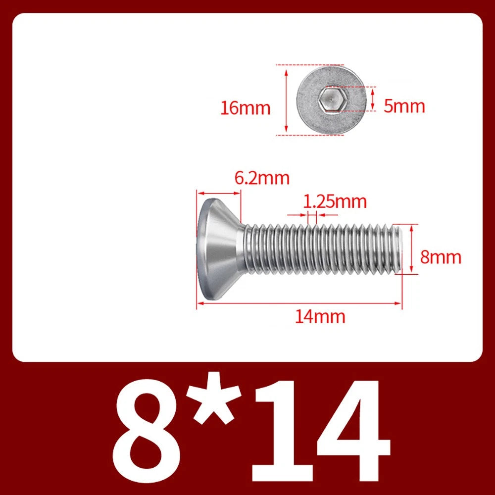 M8 M10 Countersunk Socket Head Screws – 304 Stainless Steel A2, Fully Threaded, 10–150mm