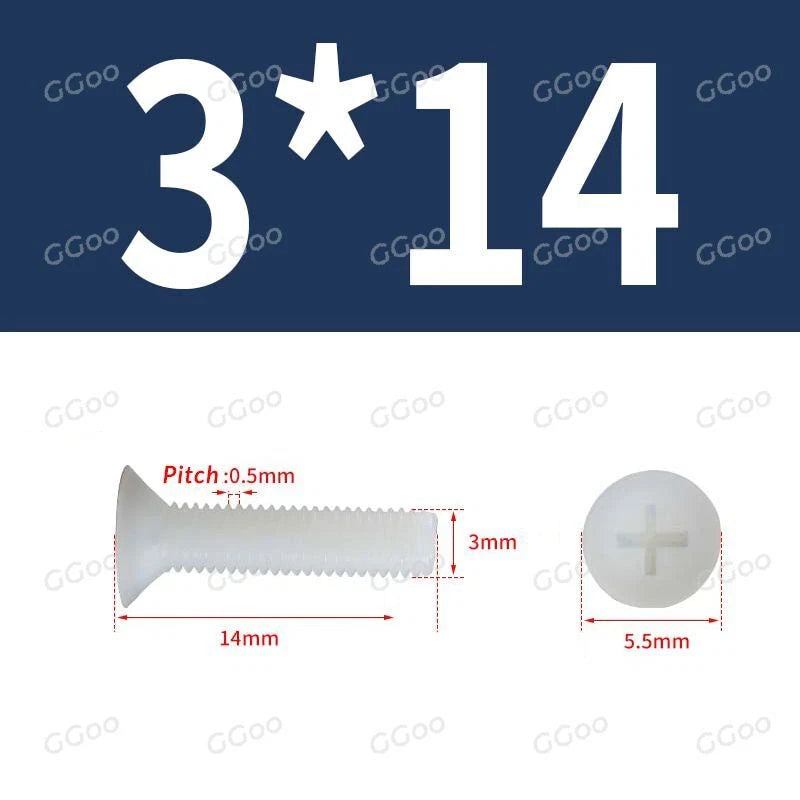 White Nylon Phillips Flat Head Machine Screws DIN 965 — M2.5 M3 M4 M5 M6 M8