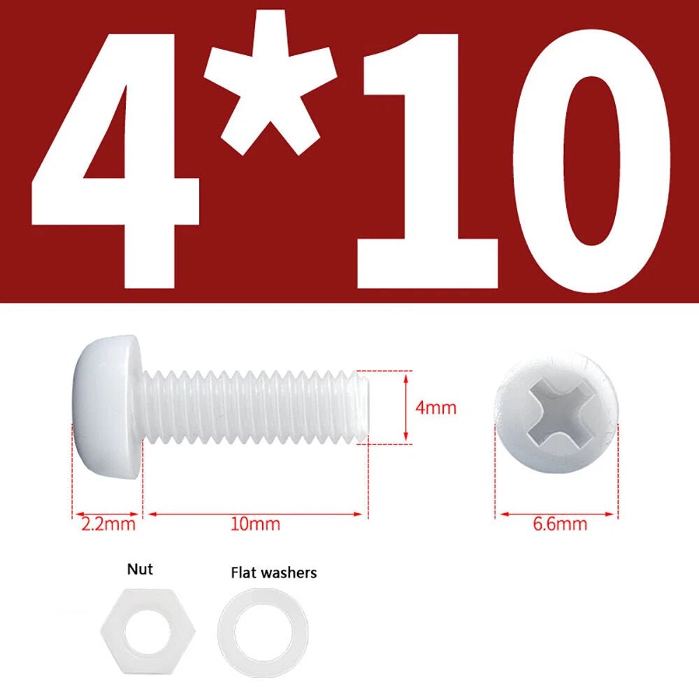M4 M5 Nylon Phillips Pan Head Machine Screws with Hex Nuts and Flat Washers – White & Black - HomeDIYer