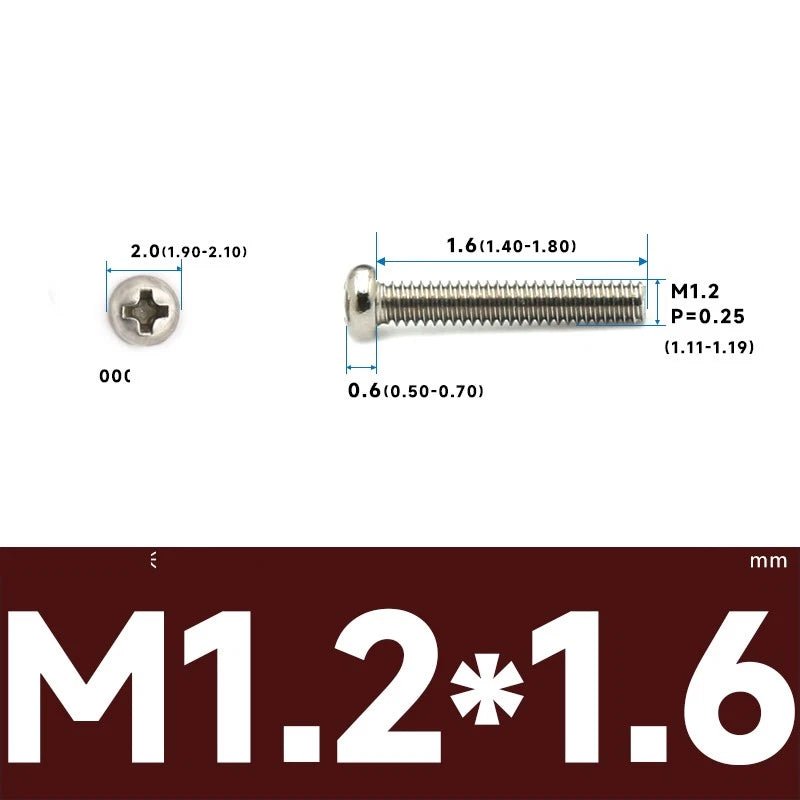 M1–M2.5 Pan Head Phillips Machine Screws – A2 Stainless Steel (304), Fully Threaded - HomeDIYer