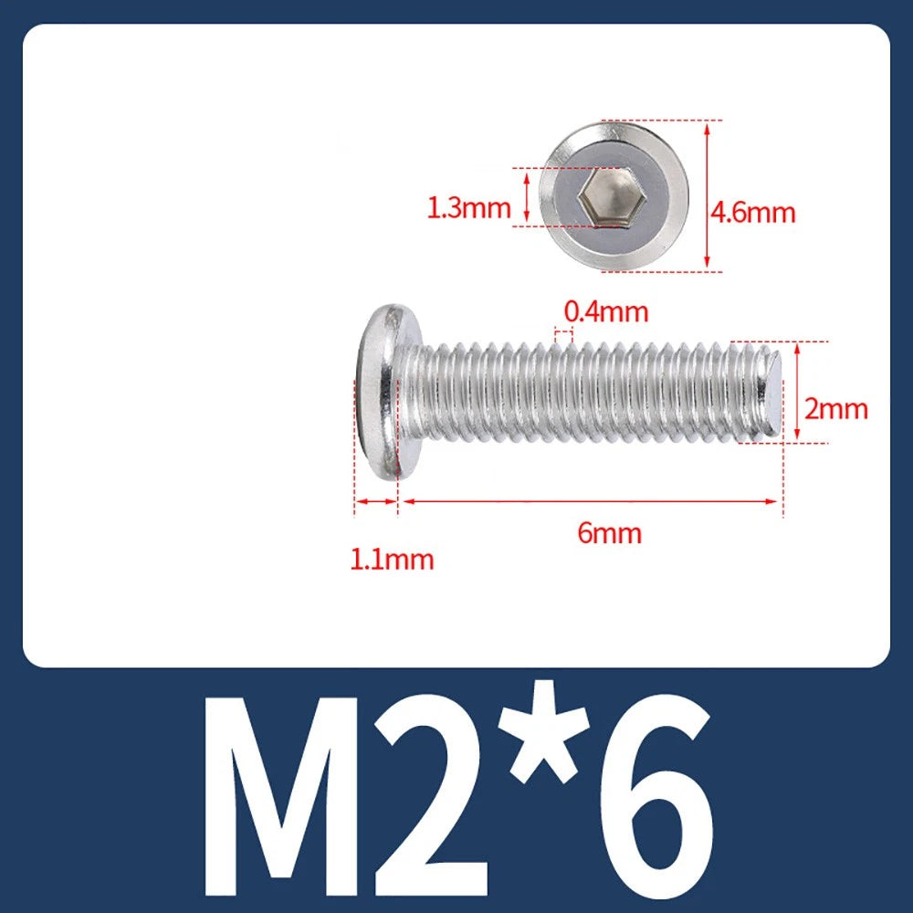 M2 M3 M4 Flat Round Head Hex Socket Screws – A2 Stainless Steel, Fully Threaded (3–50mm)