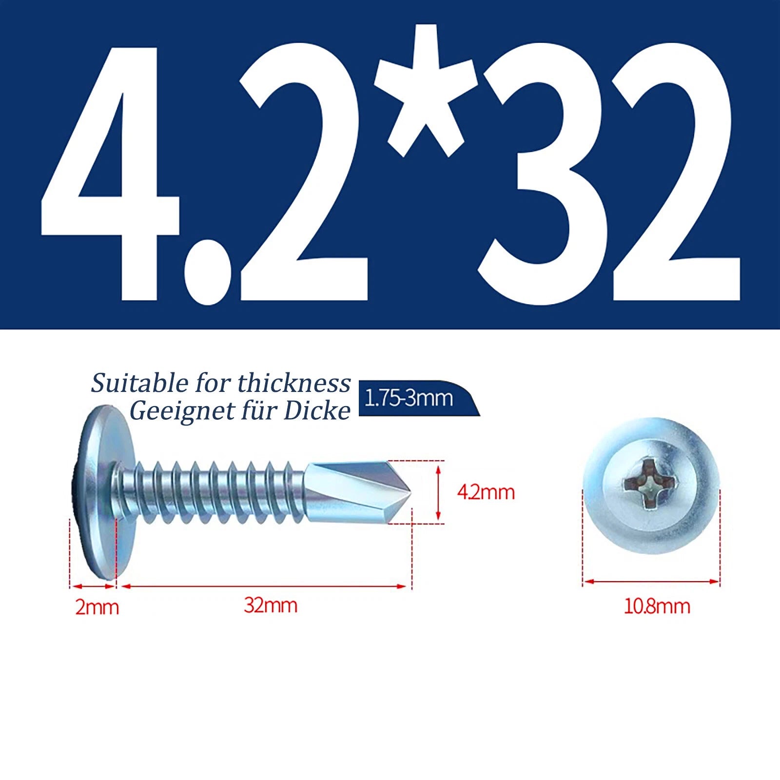 Self Drilling Wafer Head Screws – 304/410 Stainless & Galvanized Steel, M4.2 M4.8