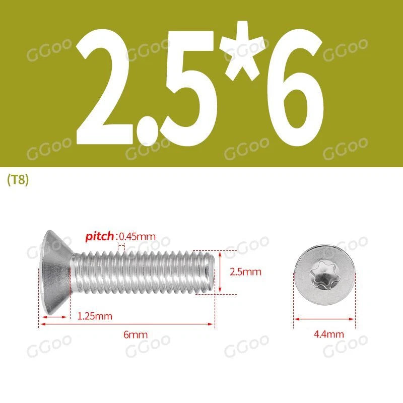 A2 Stainless Steel Torx Countersunk Flat Head Machine Screws M2 M2.5 M3 M4 M5 M6 M8 DIN 965 — 4mm to 60mm