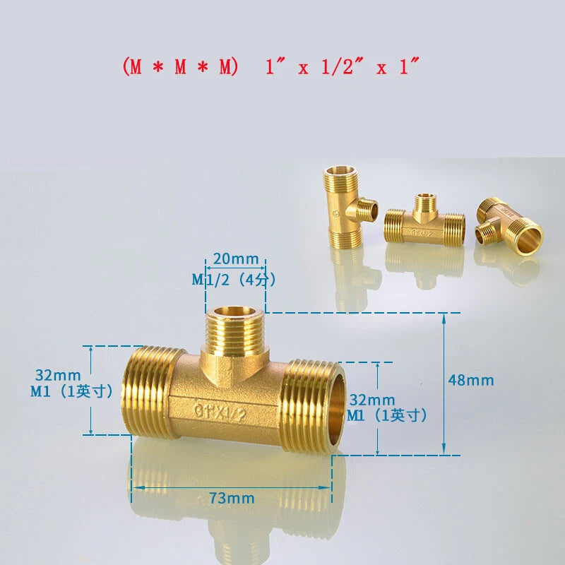 Brass Tee Pipe Fittings – NPT Thread, 1/8" to 2", M/F Configurations