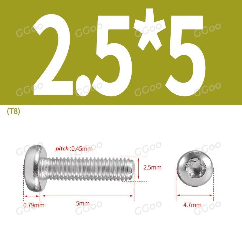 A2 Stainless Steel Torx Pan Head Machine Screws — M2 to M8, Six-Lobe Drive