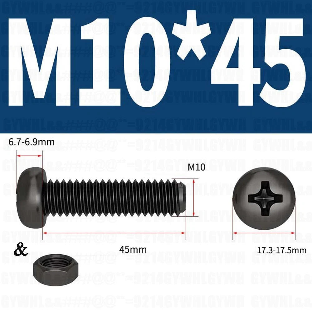 Black Pan Head Phillips Machine Screws + Hex Nuts Set – A2 Stainless Steel, M2 to M10