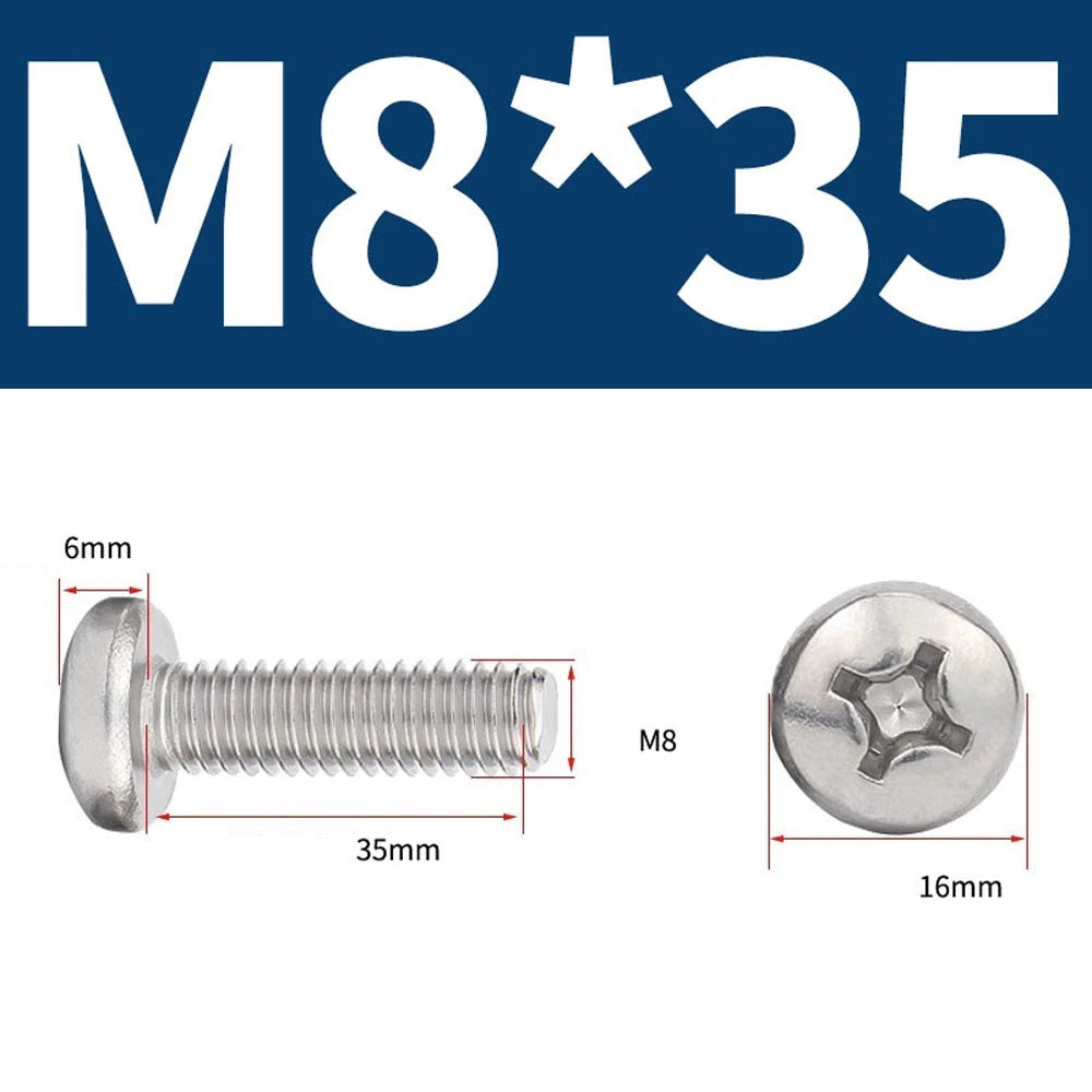 Phillips Pan Head Machine Screws — A4 Marine Grade Stainless Steel, DIN 7985 (M1.6–M10)