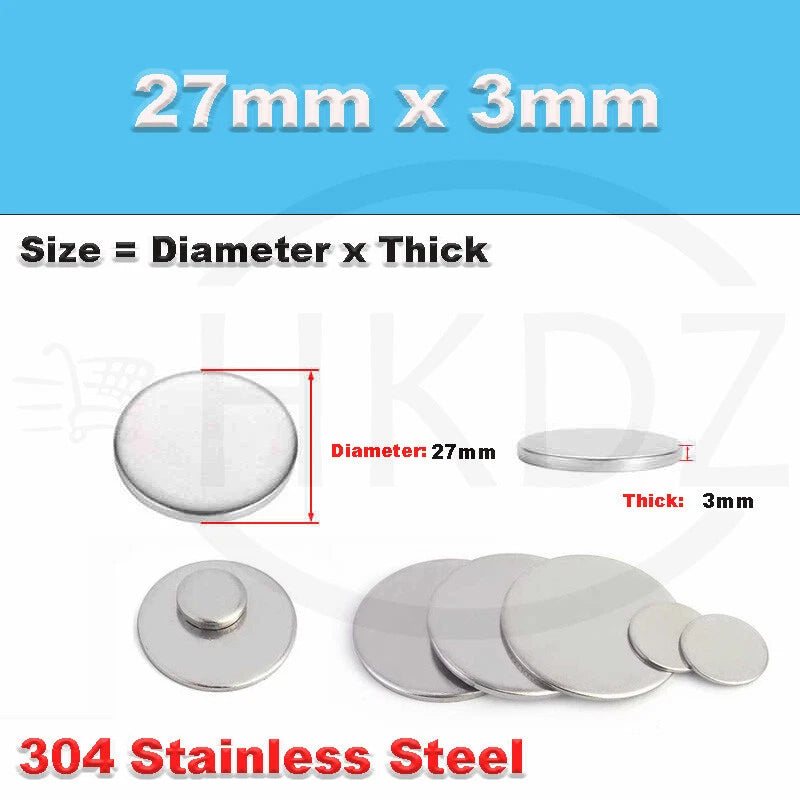 Stainless Steel Blank Round Disc 304 Grade Metal Sheet Plate Ø6-80mm Thick 1-5mm