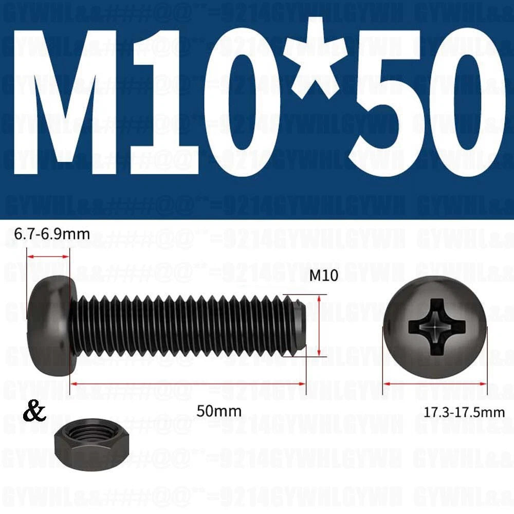 Black Pan Head Phillips Machine Screws + Hex Nuts Set – A2 Stainless Steel, M2 to M10