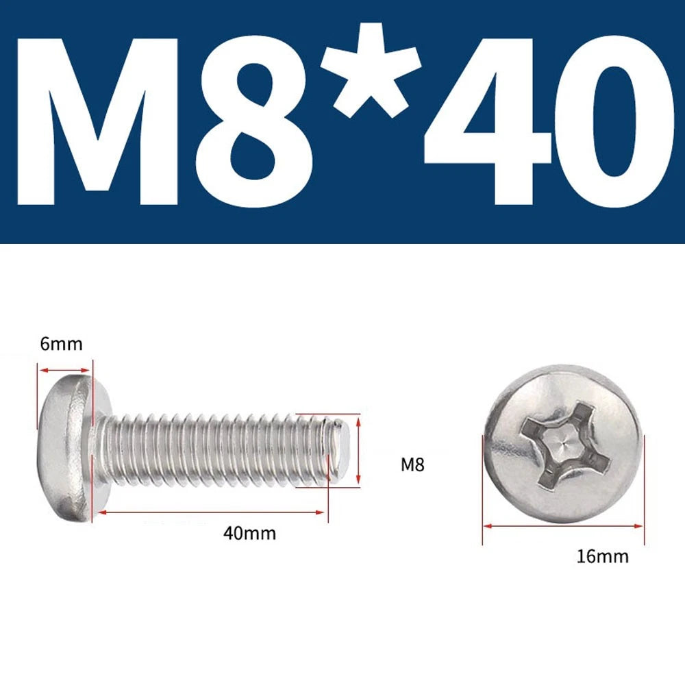 Phillips Pan Head Machine Screws — A4 Marine Grade Stainless Steel, DIN 7985 (M1.6–M10)
