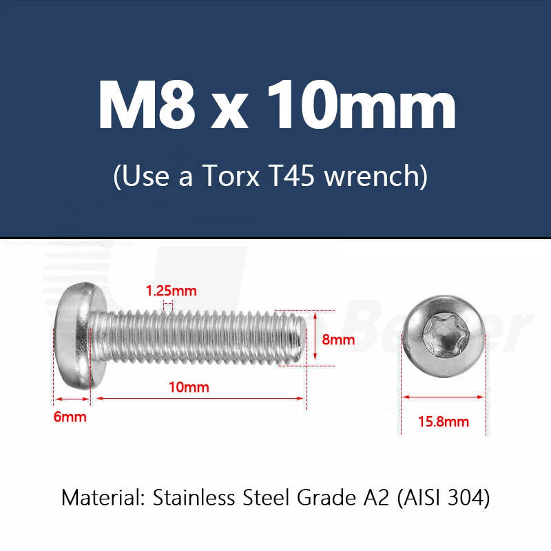 T3–T50 Torx Pan Head Machine Screws – M1.4 to M10, A2 Stainless Steel (3–100mm)