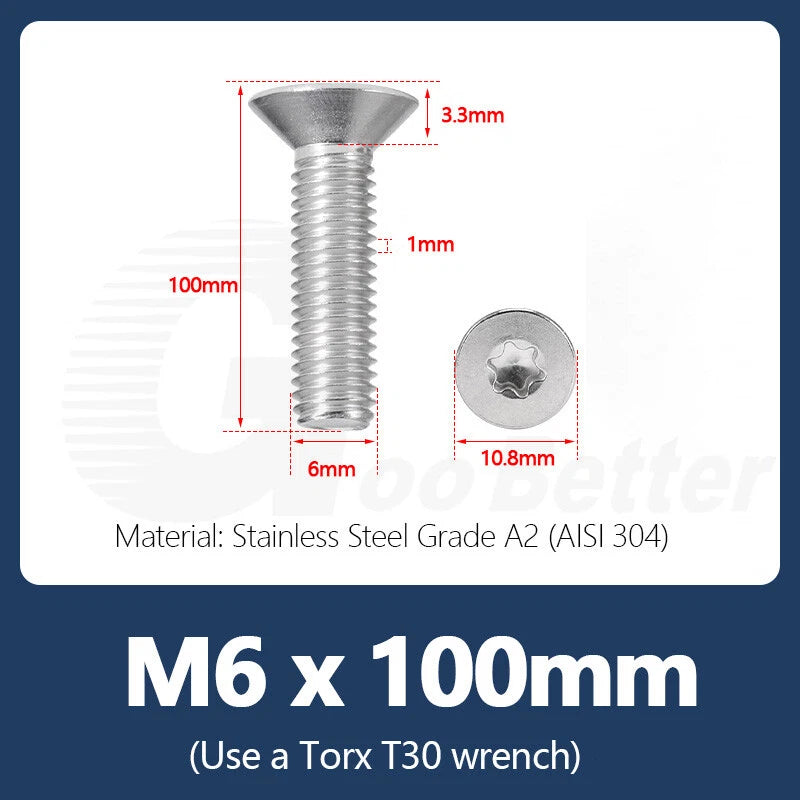 M1.4–M12 Torx Countersunk Machine Screws – A2 Stainless Steel, DIN 965 (3–100mm)