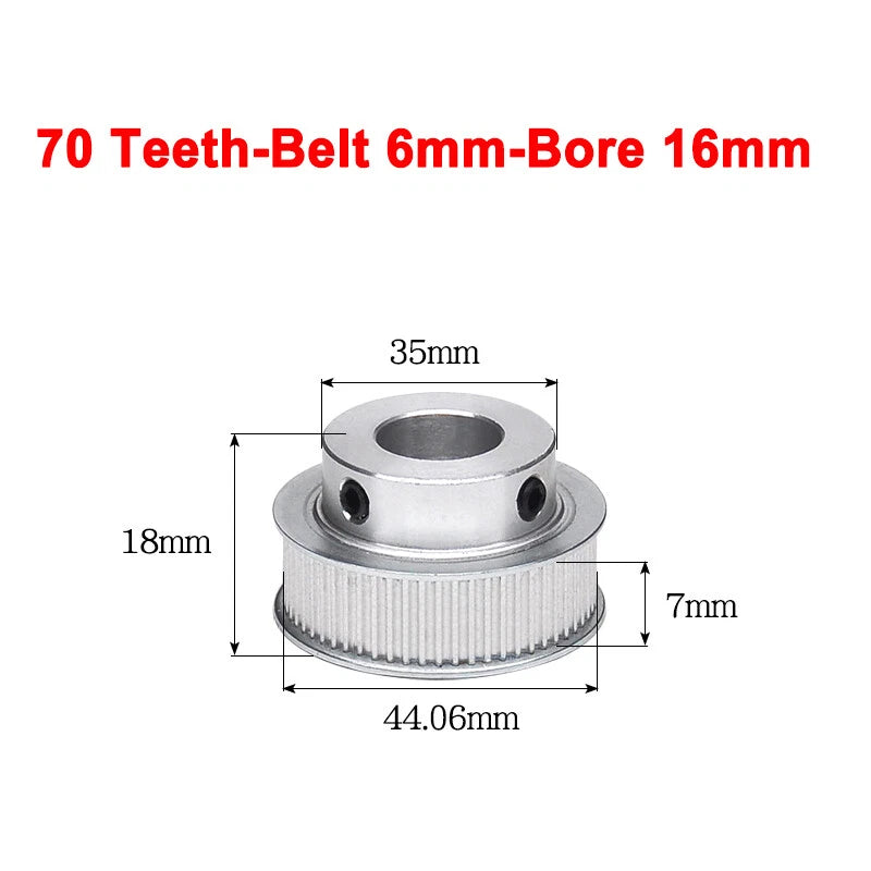 2GT Drive Pulley With Step 16 Tooth - 100 Tooth Bore 4mm - 25mm for 6mm Belt