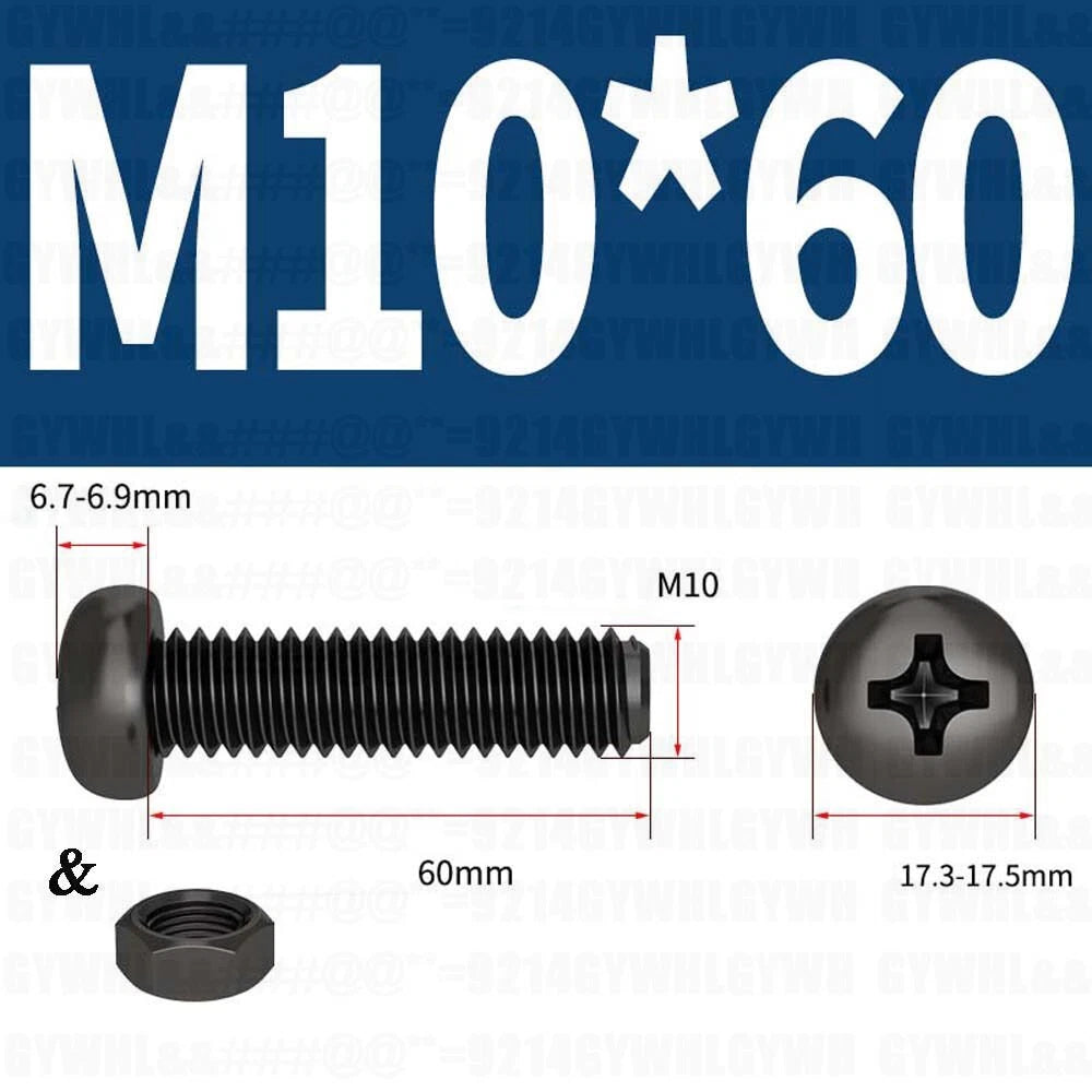 Black Pan Head Phillips Machine Screws + Hex Nuts Set – A2 Stainless Steel, M2 to M10