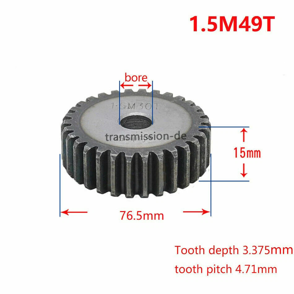 1/1.5 Mod 12T-150T Spur Gear 45# Steel Pinion Gear Thickness 1M-10mm 1.5M-15mm