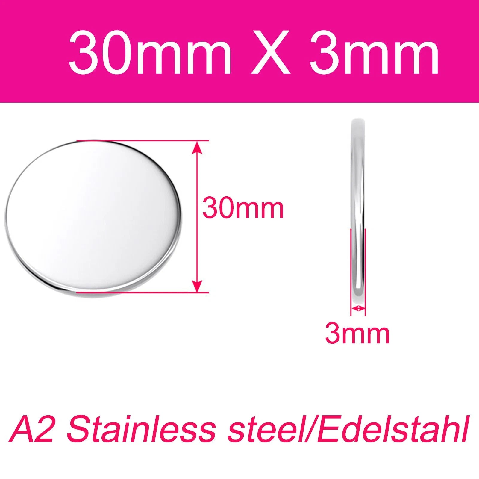 Round Plate A2 Stainless Steel Sheet Plate Thick 1/1.5/2/2.5/3/4/5mm Dia 6-80mm