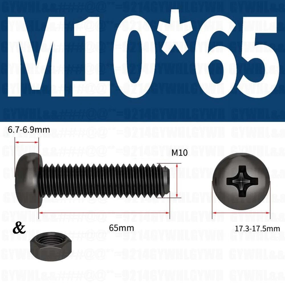 Black Pan Head Phillips Machine Screws + Hex Nuts Set – A2 Stainless Steel, M2 to M10