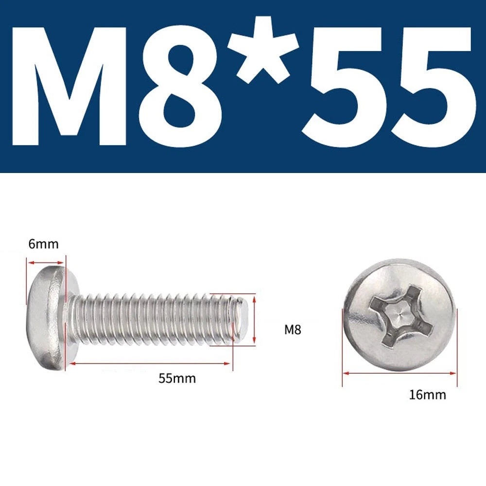 Phillips Pan Head Machine Screws — A4 Marine Grade Stainless Steel, DIN 7985 (M1.6–M10)