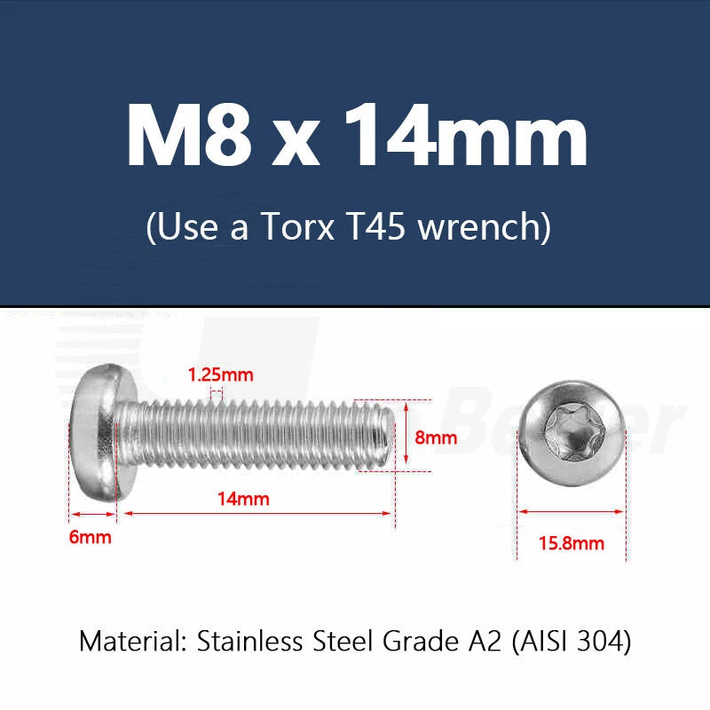 T3–T50 Torx Pan Head Machine Screws – M1.4 to M10, A2 Stainless Steel (3–100mm)