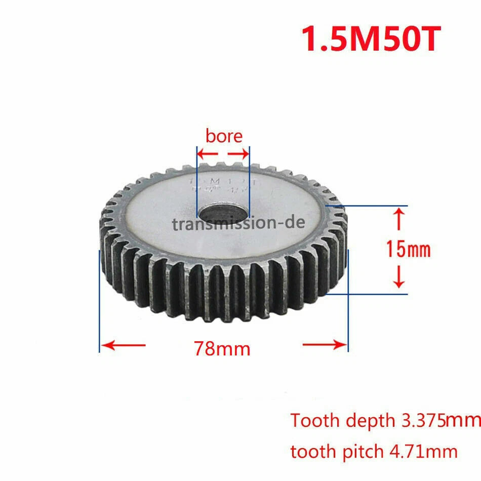 1/1.5 Mod 12T-150T Spur Gear 45# Steel Pinion Gear Thickness 1M-10mm 1.5M-15mm