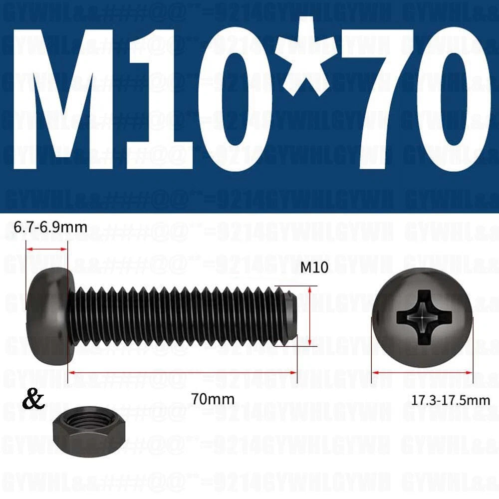 Black Pan Head Phillips Machine Screws + Hex Nuts Set – A2 Stainless Steel, M2 to M10