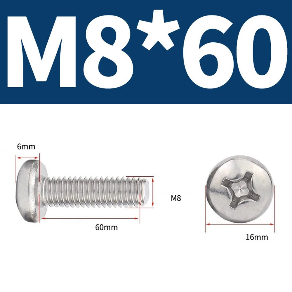 Phillips Pan Head Machine Screws — A4 Marine Grade Stainless Steel, DIN 7985 (M1.6–M10)