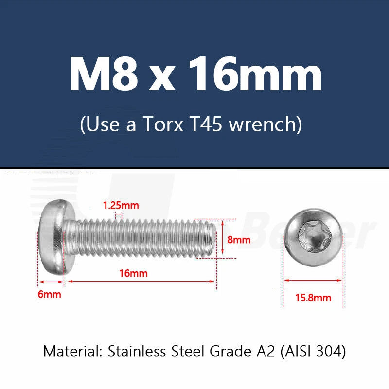 T3–T50 Torx Pan Head Machine Screws – M1.4 to M10, A2 Stainless Steel (3–100mm)