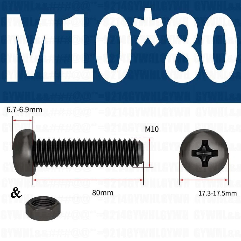 Black Pan Head Phillips Machine Screws + Hex Nuts Set – A2 Stainless Steel, M2 to M10