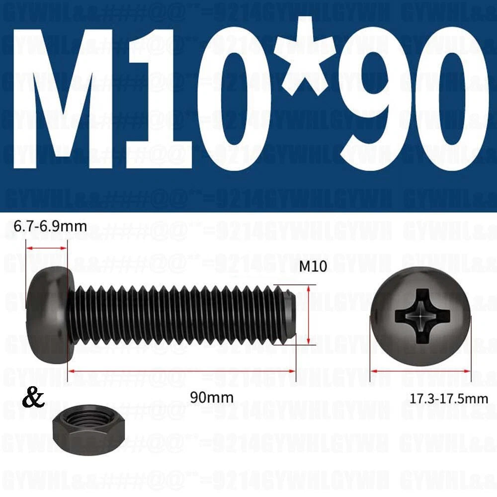 Black Pan Head Phillips Machine Screws + Hex Nuts Set – A2 Stainless Steel, M2 to M10