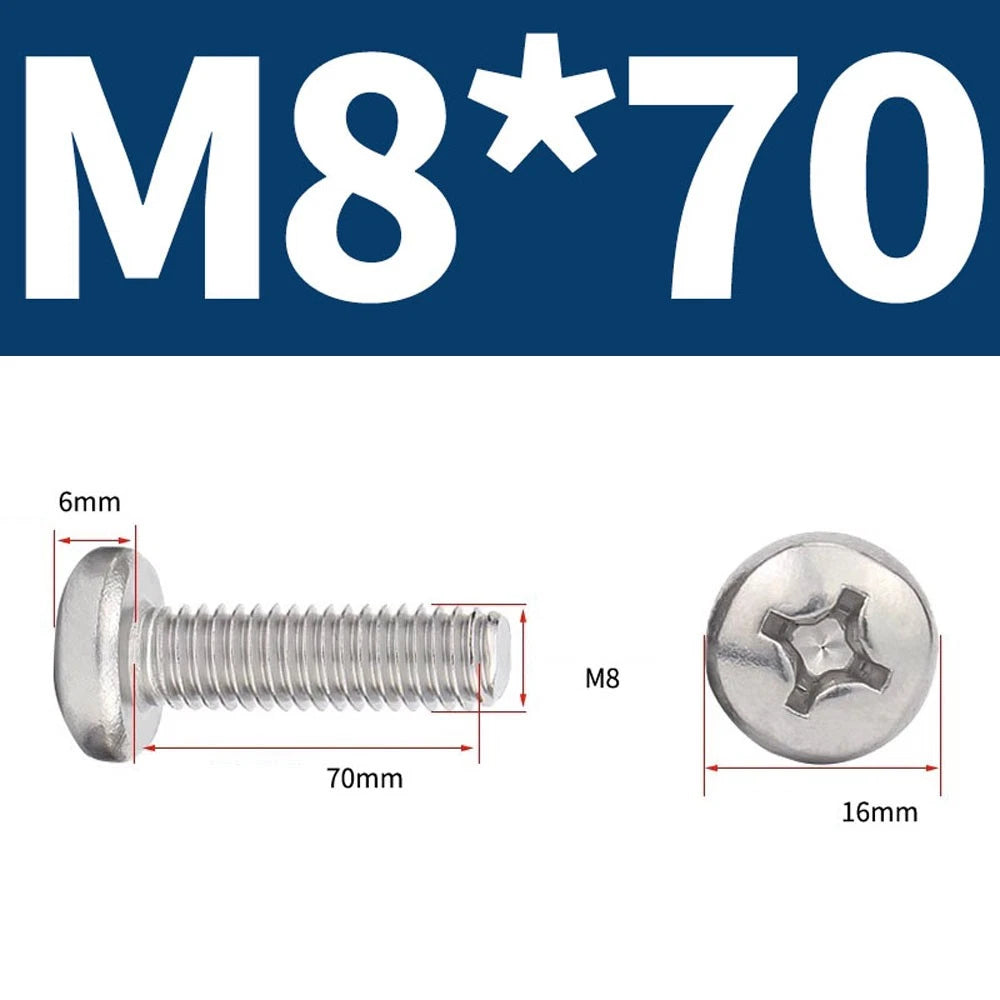 Phillips Pan Head Machine Screws — A4 Marine Grade Stainless Steel, DIN 7985 (M1.6–M10)