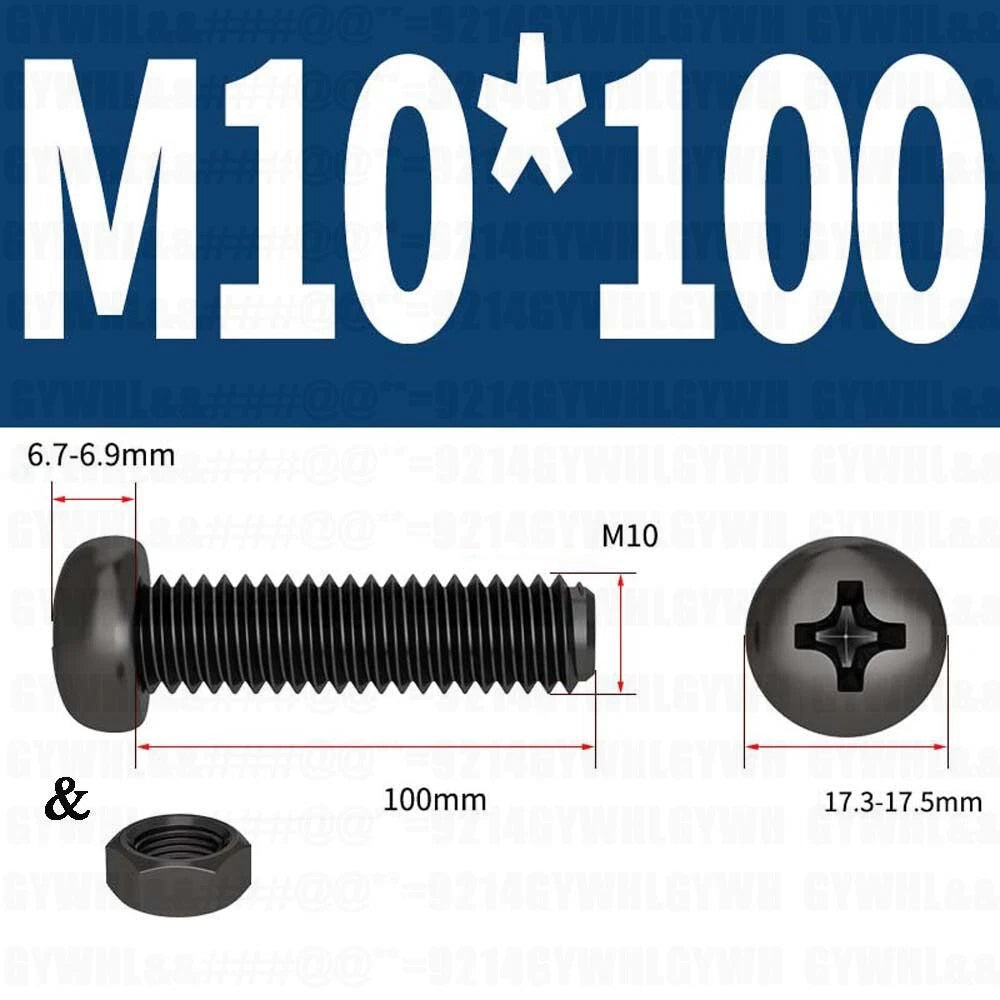 Black Pan Head Phillips Machine Screws + Hex Nuts Set – A2 Stainless Steel, M2 to M10