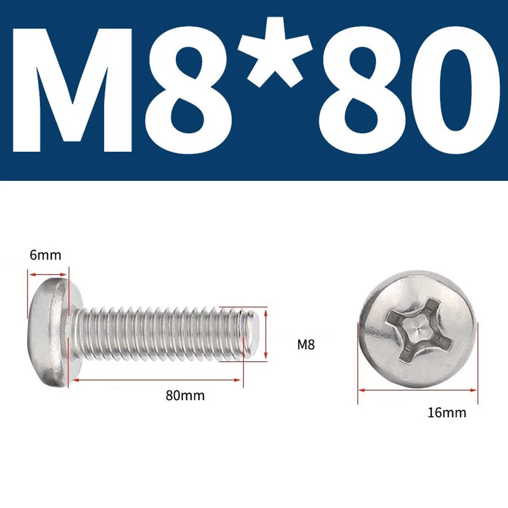 Phillips Pan Head Machine Screws — A4 Marine Grade Stainless Steel, DIN 7985 (M1.6–M10)
