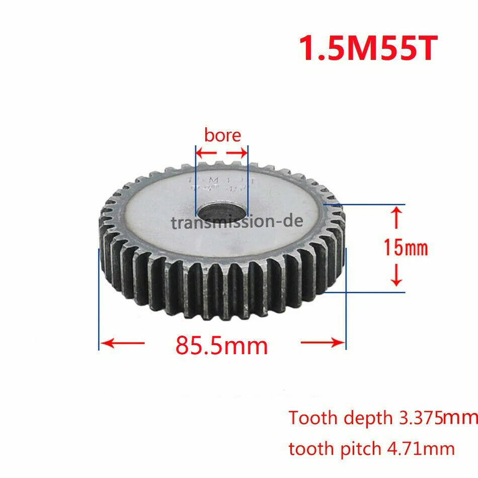 1/1.5 Mod 12T-150T Spur Gear 45# Steel Pinion Gear Thickness 1M-10mm 1.5M-15mm