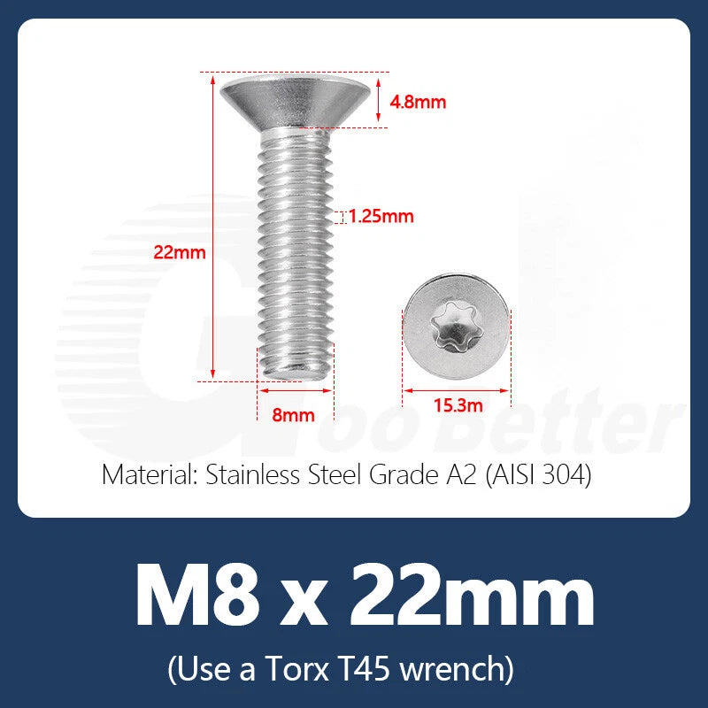 M1.4–M12 Torx Countersunk Machine Screws – A2 Stainless Steel, DIN 965 (3–100mm)