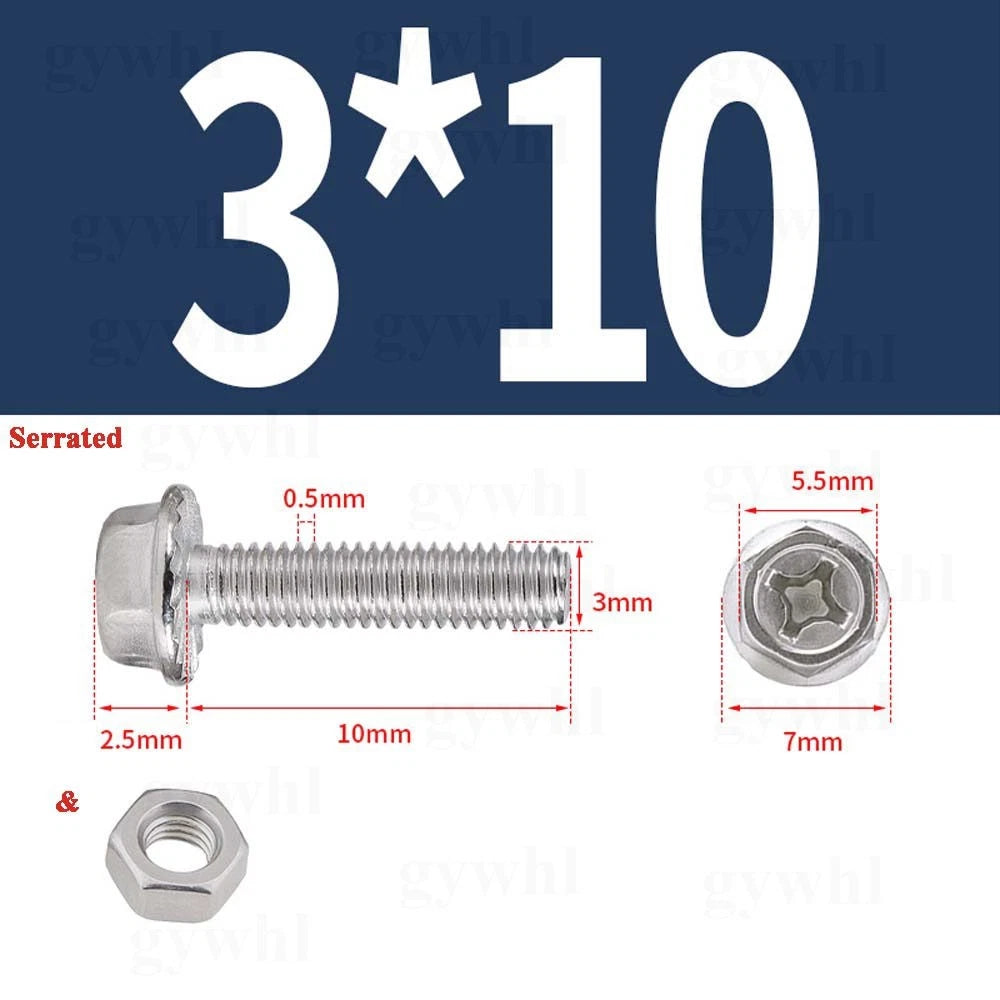 Phillips Hex Flange Bolts with Hex Nuts — Serrated & Smooth, M3–M8