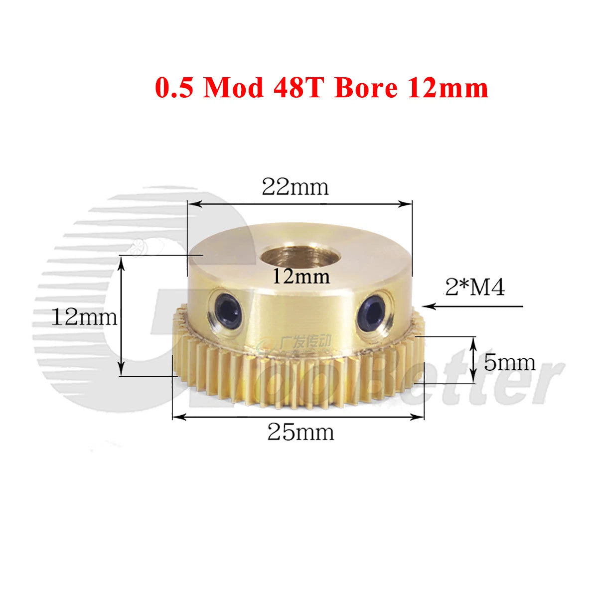 0.5 Mod Brass Pinion Spur Gear 48 Teeth Bore 4/5/6/8/10/12mm Transmission Gear
