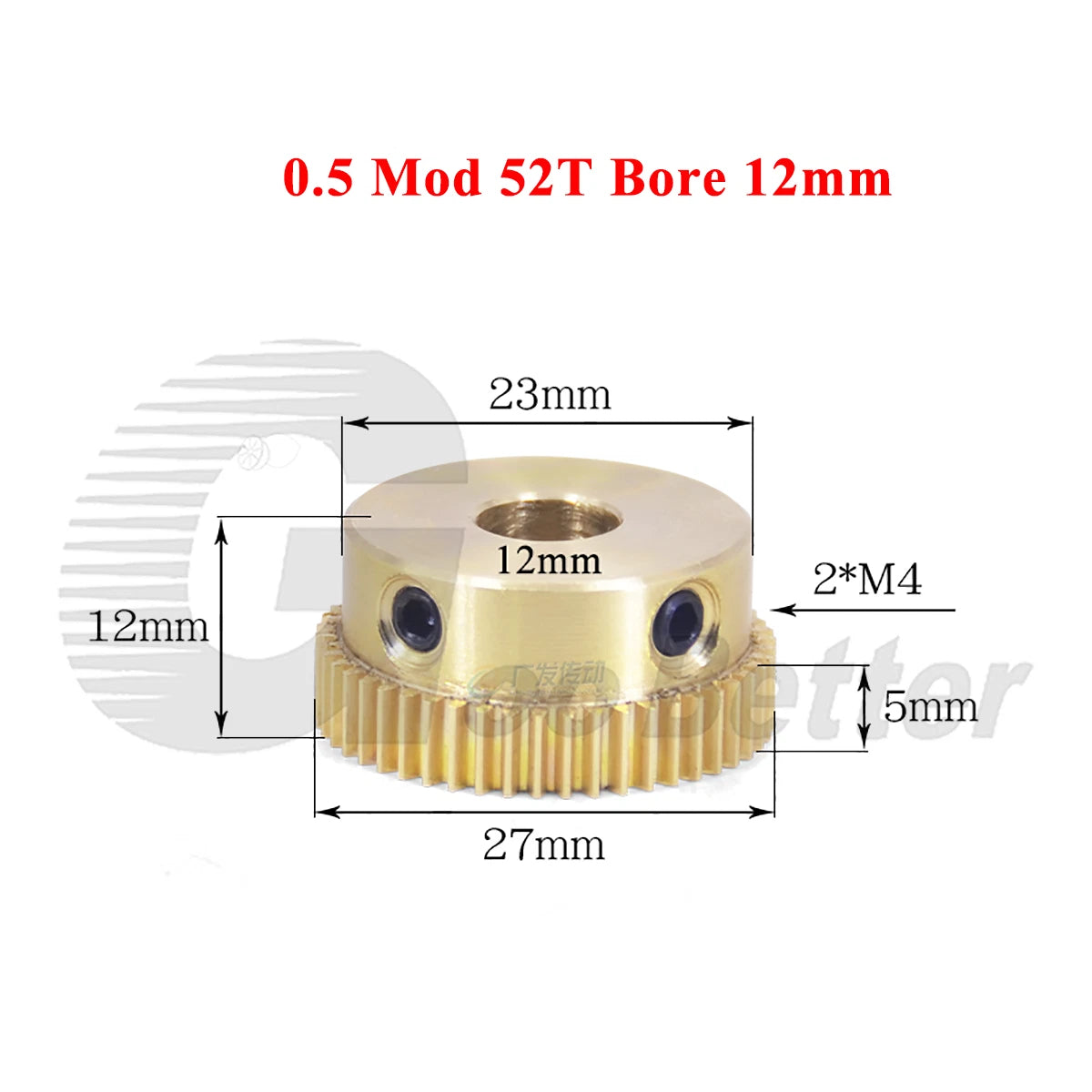 0.5 Mod Brass Pinion Spur Gear 52 Teeth Bore 4/5/6/8/10/12mm Transmission Gear