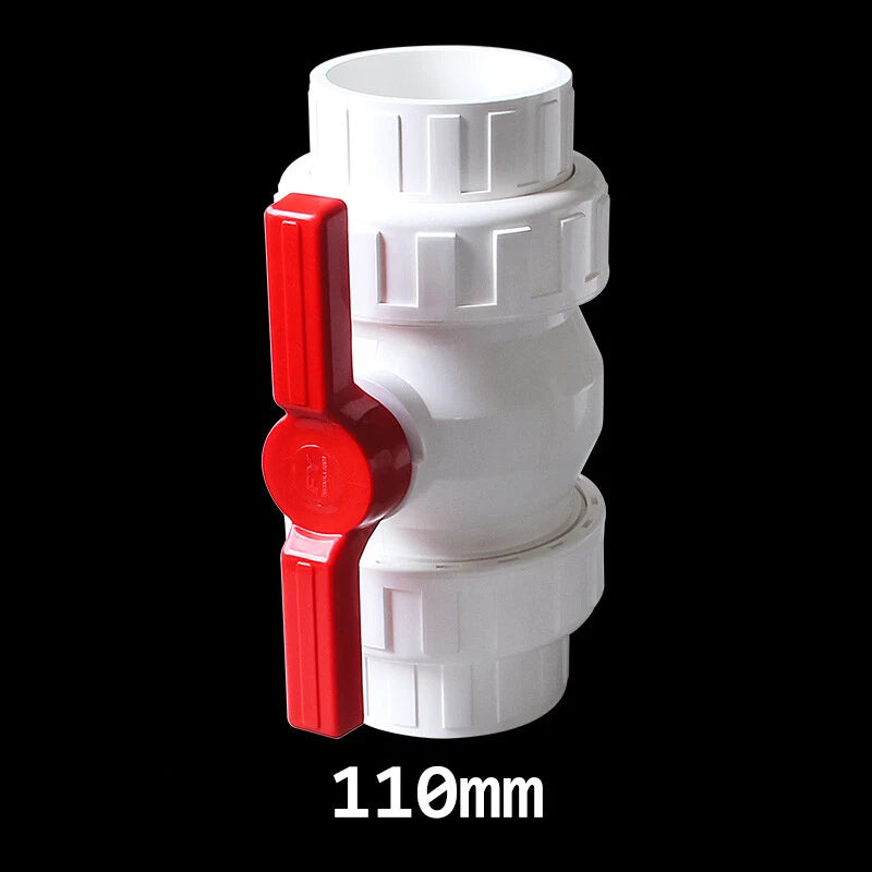 White PVC Ball Valve Double Union Solvent Weld Pipe Fittings Pond Tank 20-110mm