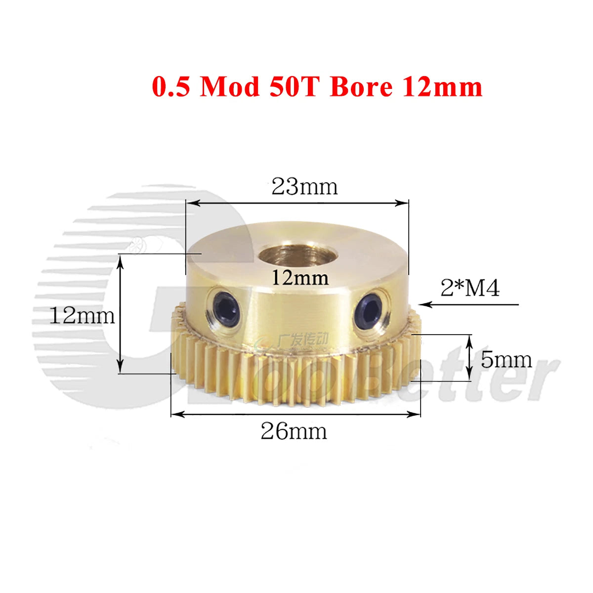 0.5 Mod Brass Pinion Spur Gear 50 Teeth Bore 4/5/6/8/10/12mm Transmission Gear