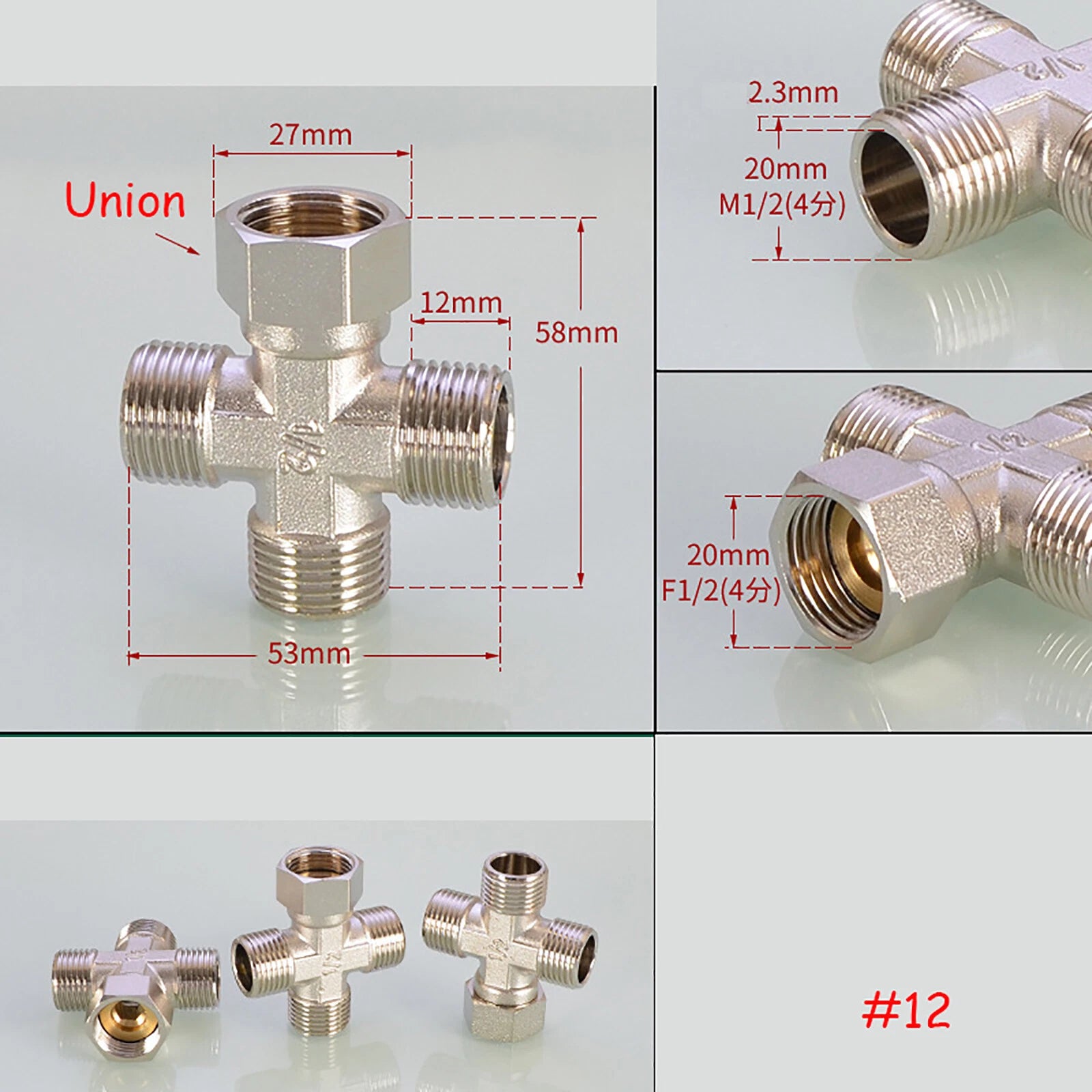 BSP 4-Way Cross Brass Pipe Fitting | 1/2" & 3/4" | Male & Female Thread Configurations