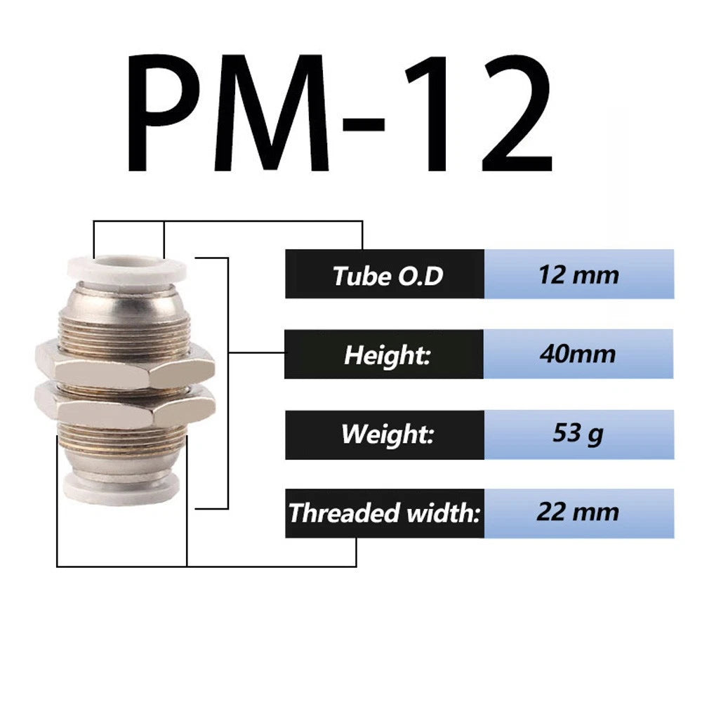 Pneumatic Bulkhead Push-Fit Connector Fitting | Inline Airline Tube Fitting