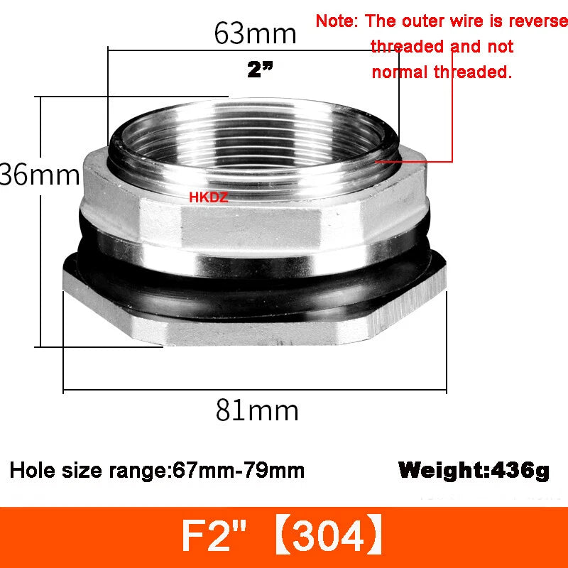 Water Tank Connector Outlet Hose Tap Adapter Fittings Joint 304 Stainless Steel