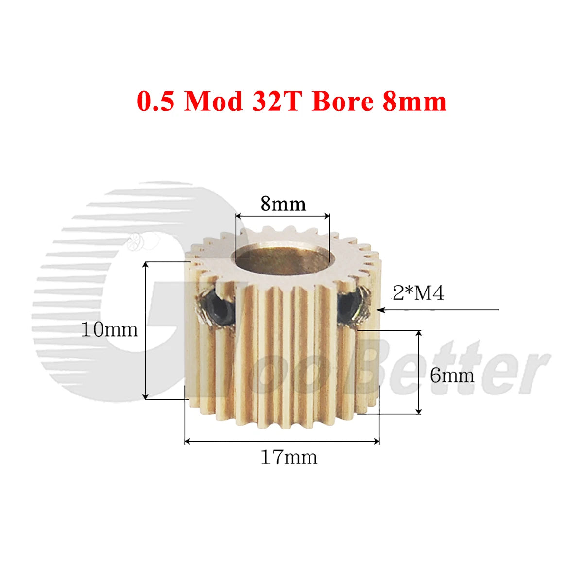 0.5 Mod Brass Spur Gear 32 Teeth Bore 4~10mm Motor Gear Transmission Pinion Gear