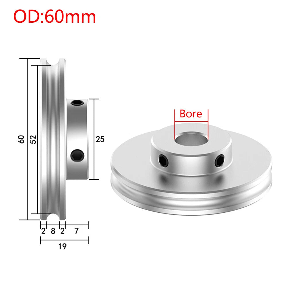U Grooved Pulley PU Round Belt Pulleys Aluminum For 6/8mm Width Belt OD 20-80mm
