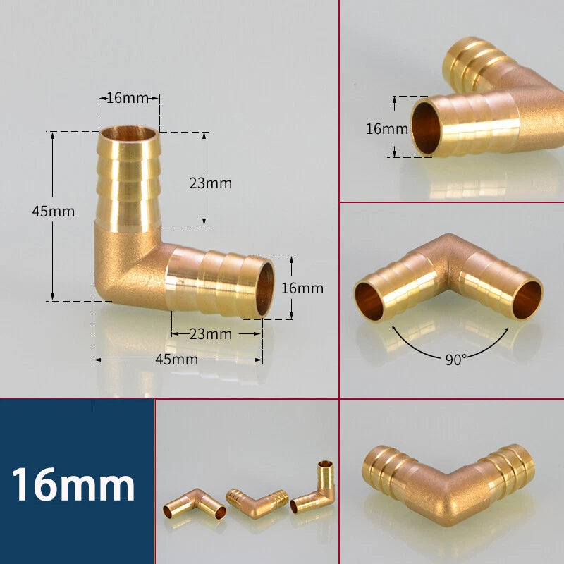 Copper 90° Elbow Hose Barb Connector — Φ4mm to Φ19mm | Gas, Fuel & Fluid Fittings